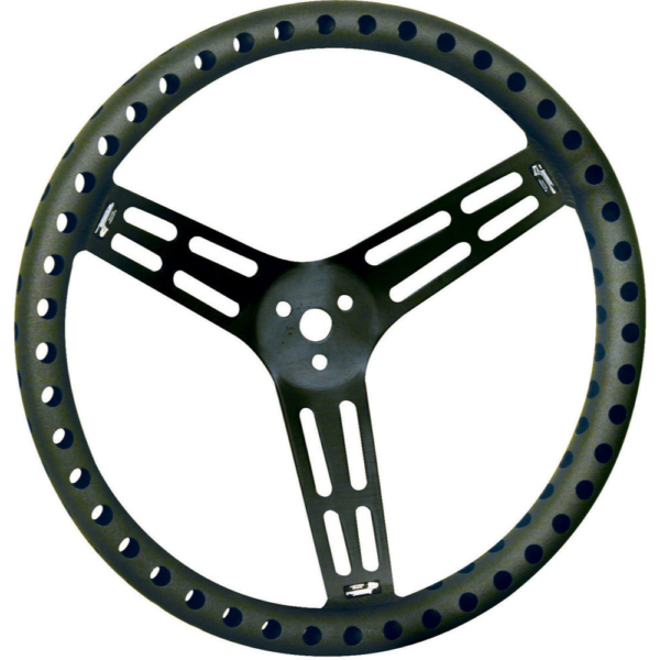 Longacre Racing Products 15in Diameter, 2.5in Dish, Drilled Grip, Steering Wheel (BLACK) - LON52-56838