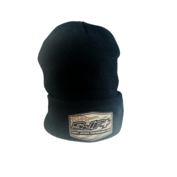 SJP+ Black Winter Hat With Brown Patch